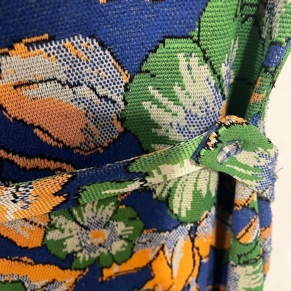 Zara Womens L Bold Jacquard Knit Tropical Floral Short Sleeve Midi Dress - Picture 6 of 7